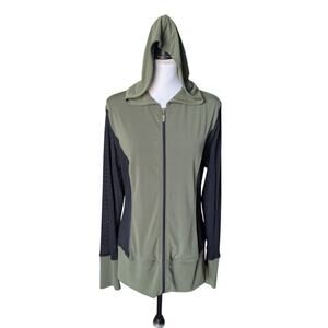 Anatomie Green Black Mesh Sides Hooded Zip Up Jacket XL Luxury Travel Athleisure